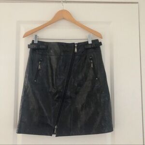 Worth New York Crackle Leather Asymmetrical Zip Mini Skirt